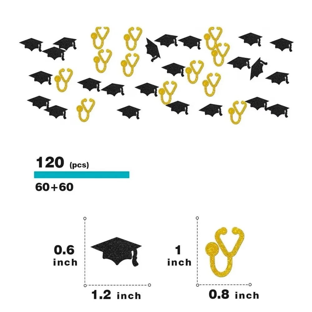 BOGO 120pc Stethoscope Graduation Confetti Black Gold Medical School Party
